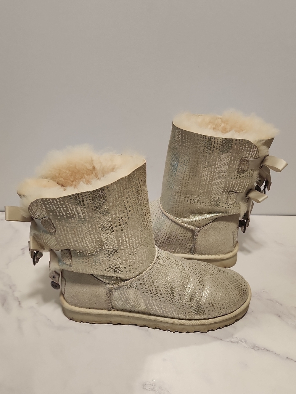 Ugg Sparkle Shearling Lined  Boots - Cream & Silver